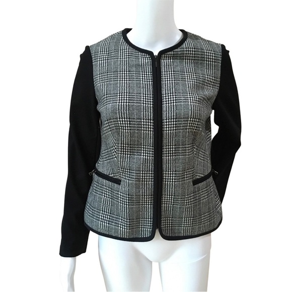 Talbots  Houndstooth Plaid Blazer Full Zip Lined Jacket Size 6P Pockets Stretch. - Picture 1 of 8